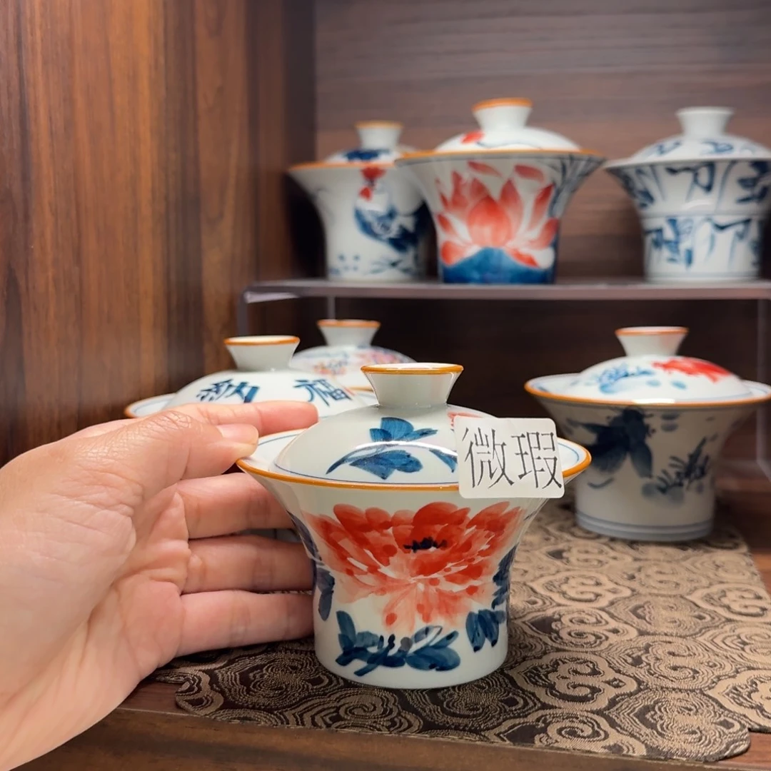 釉下手绘茶具微瑕