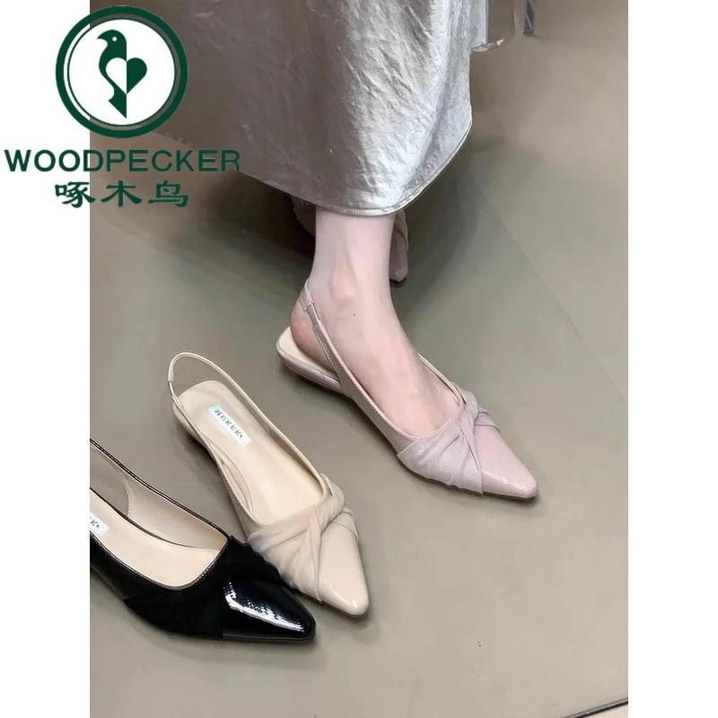 啄木鸟优雅纯色尖头配裙子包头凉鞋女2025后绊带单鞋气质名媛风88