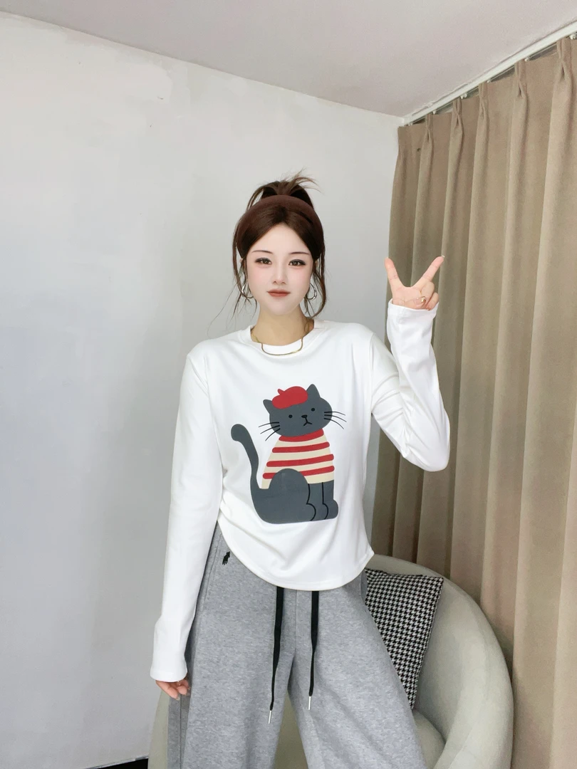 打底衫女内搭女款爆款2025新款时髦猫咪长袖打底网红洋气炸街女装