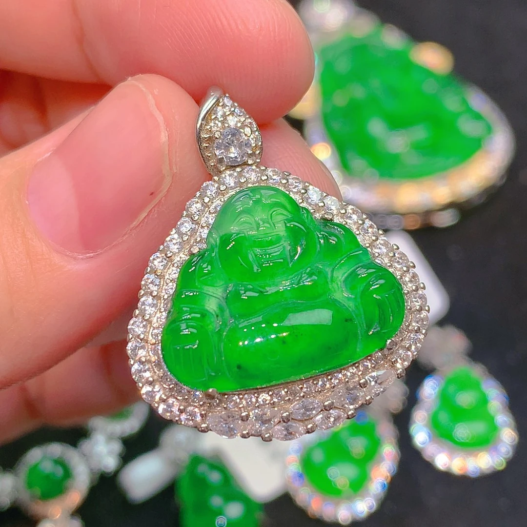 吊坠(不含链)银S925镶嵌翡翠翡翠