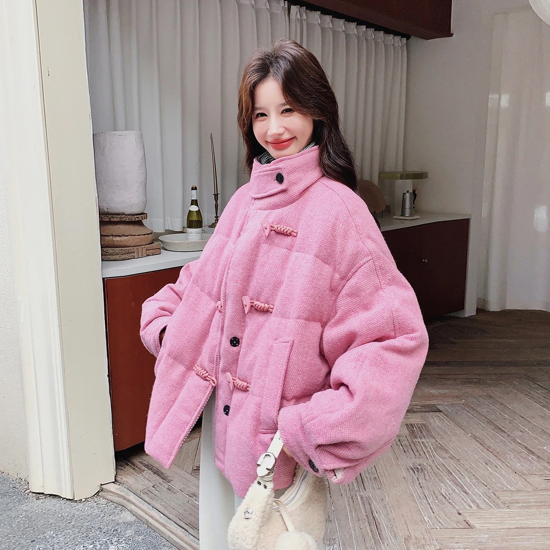 多巴胺粉色减龄韩系羽绒服女2025冬季新款学院风加厚面包服短外套