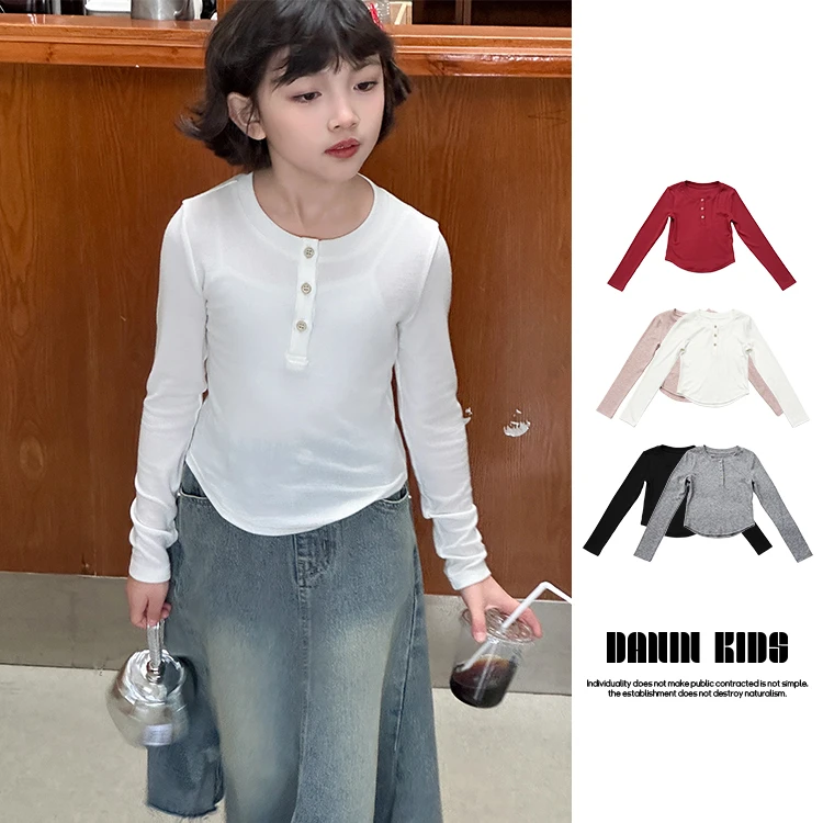 【嗒囜】女童25春季套头长袖针织打底衫儿童简约亲肤圆领休闲上衣