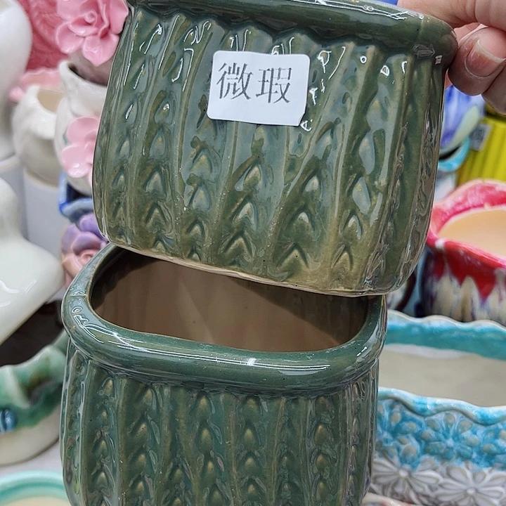 多肉绿植陶瓷花盆9.9包邮，有孔