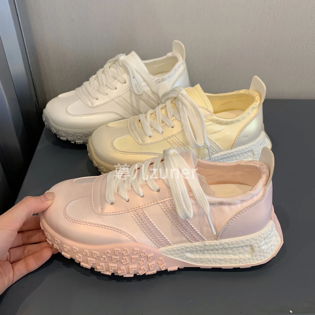 尊儿2025春夏新款冰丝莱卡透气运动鞋网红板鞋百搭厚底夏季板鞋