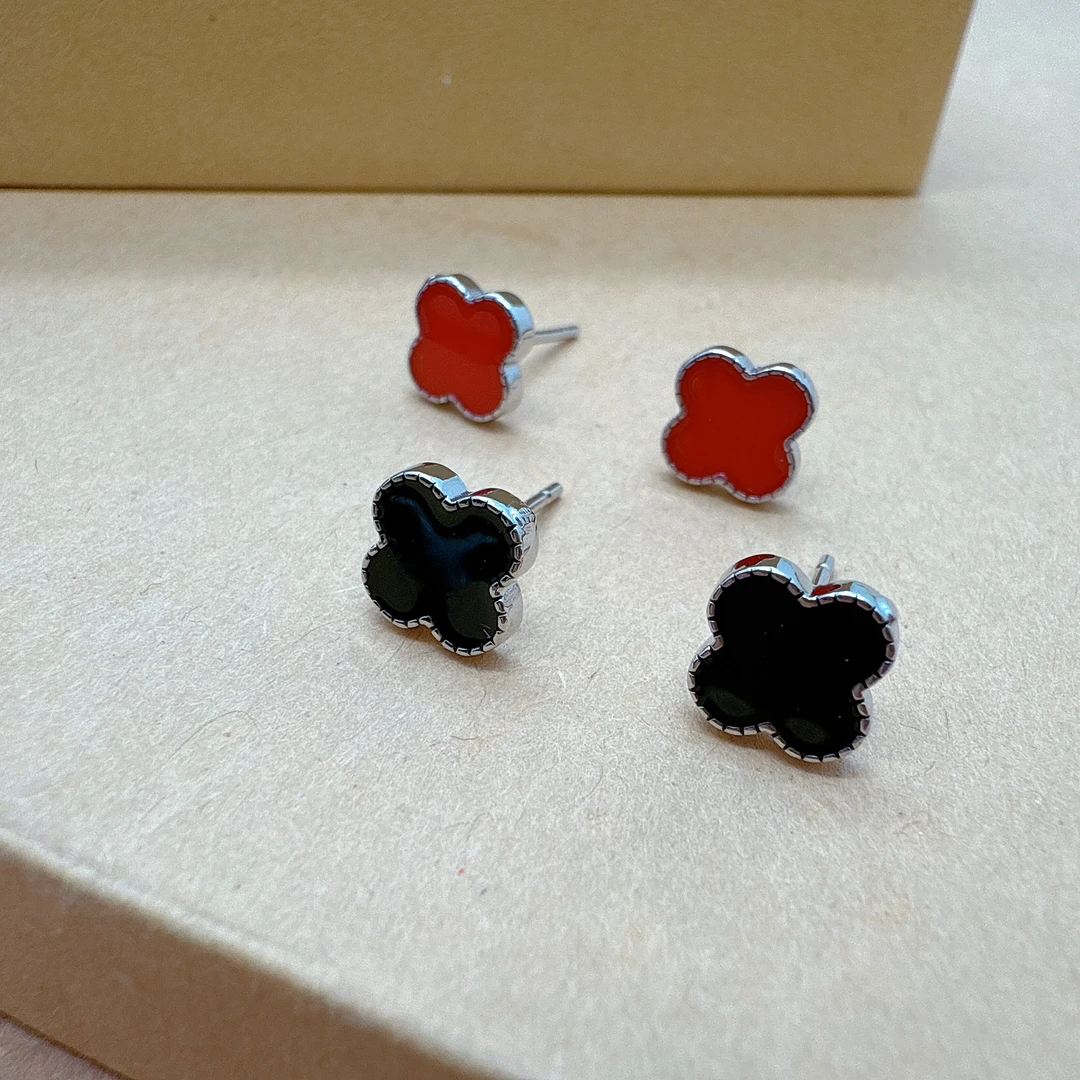 足银耳饰 足银999四叶草耳钉