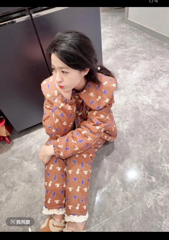 博爱新疆棉家居服工厂店【咖色小兔】套装家居服