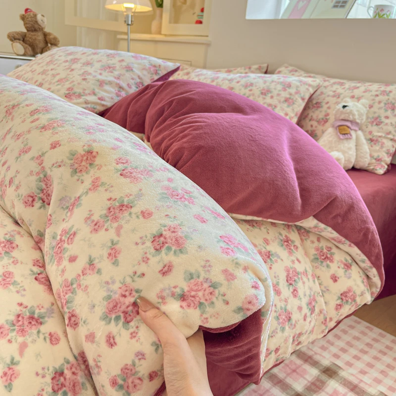 加厚牛奶绒被套单件双面毛绒被单珊瑚绒单人加绒被罩四件套冬家用