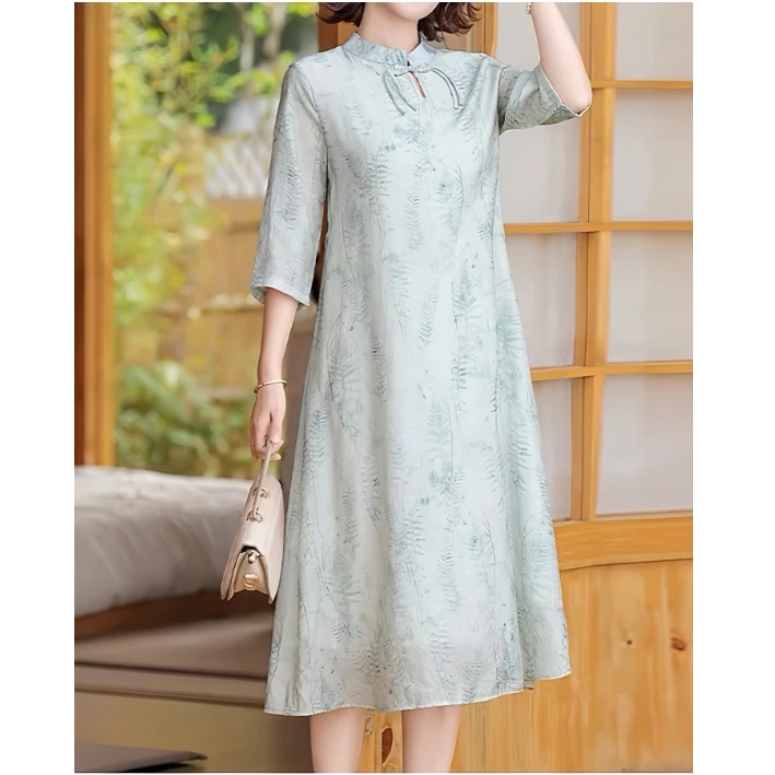 连衣裙新中式夏款显瘦气质中国风提花长款裙子