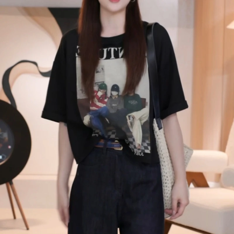 【姐妹淘】夏季新款时尚修身减龄卡通印花薄款短袖T恤LK2503383-1