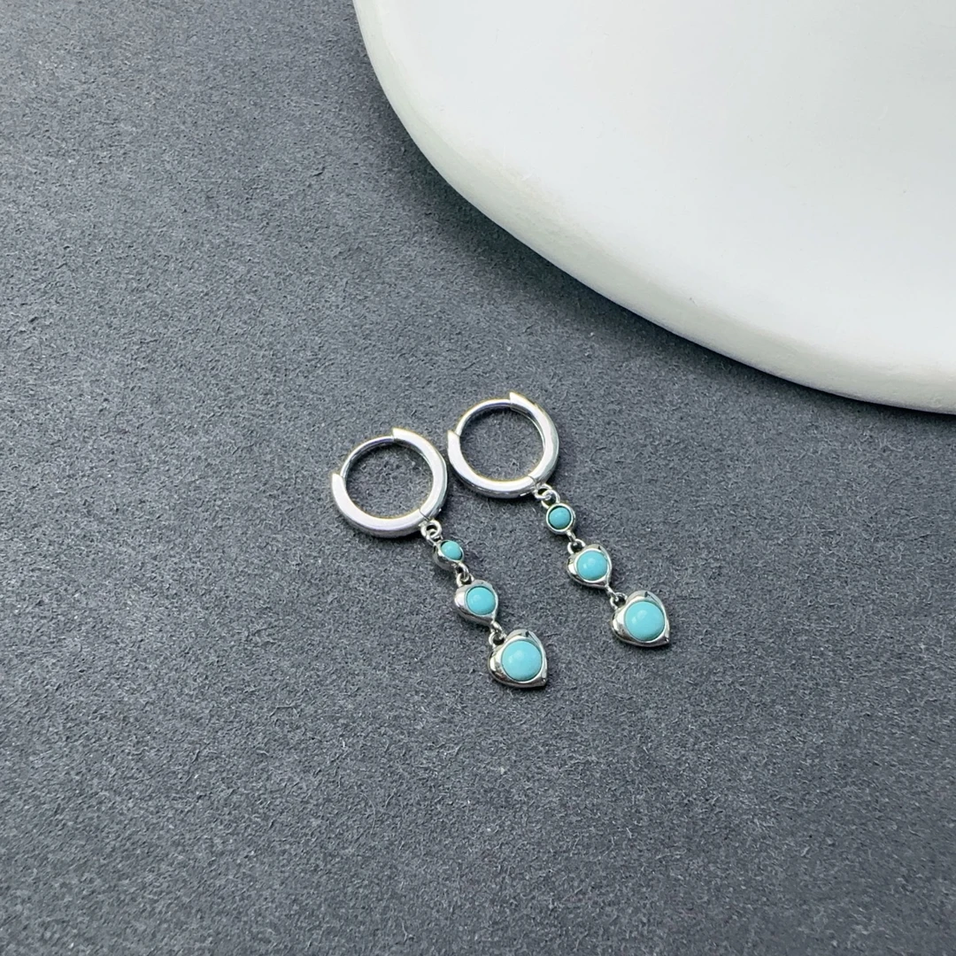 绿松石环扣线型耳坠S925银
