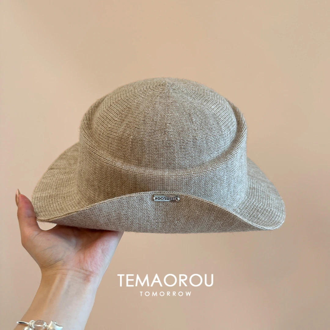 老钱绅士风摩卡极简色小巧金属标针织礼帽女款毛线帽秋冬新款盆帽