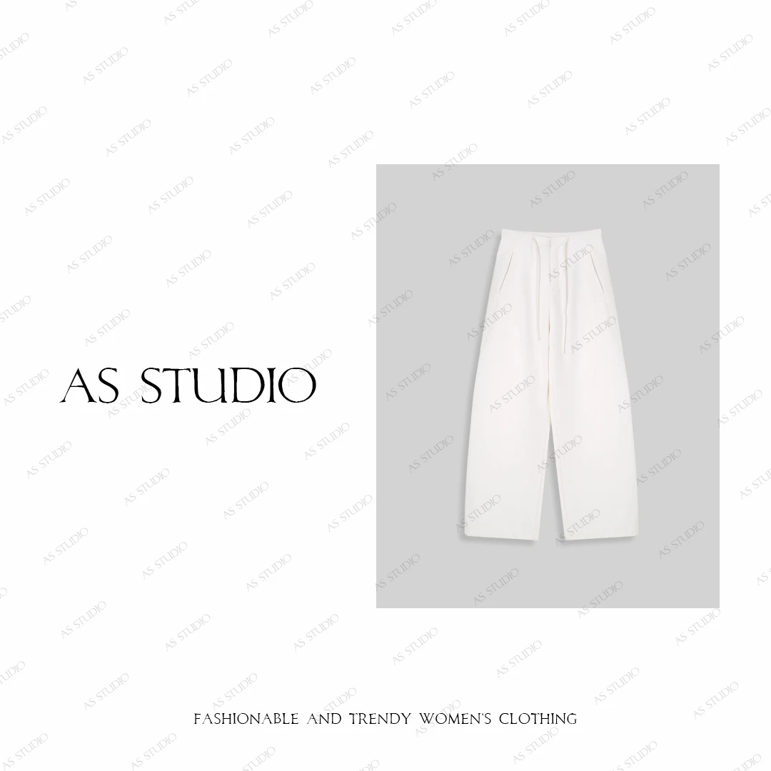 【AS白牛】25新休闲高级抽绳阔腿百搭牛仔裤AS25QXXK02794