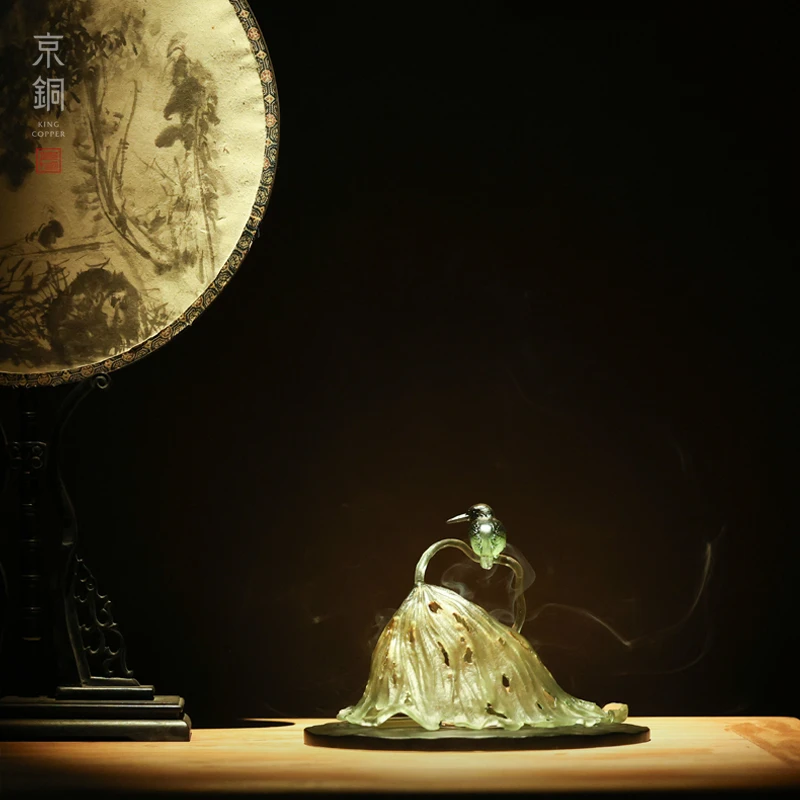 京铜原创秋风白露盏纯手工琉璃香器香炉小夜灯罩茶桌书桌禅意摆件