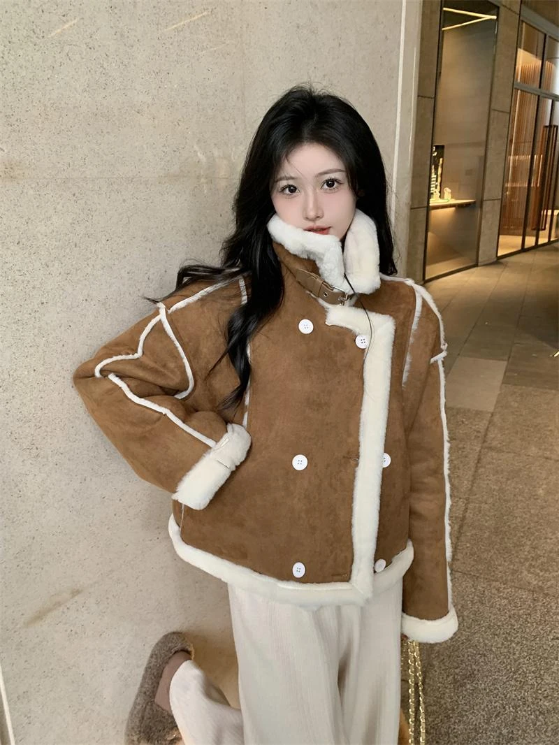 2024冬季新款外套女小个子短款加厚皮毛一体秋冬厚外套