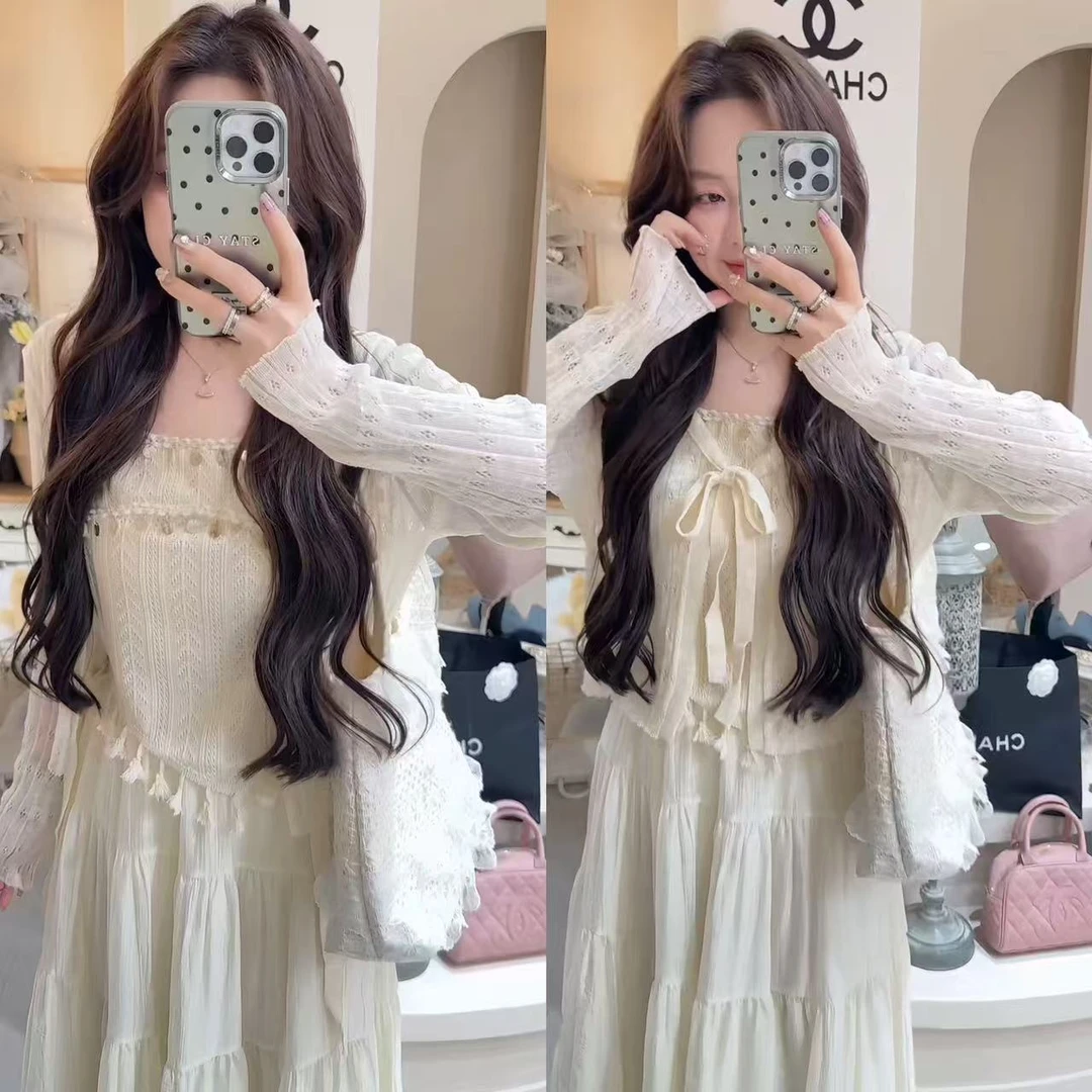 5143温柔风流苏套装（针织开衫＋吊带＋半身裙）