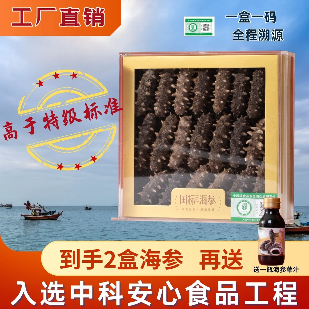 净制干海参滋补养生高品质辽刺参海参大连尝鲜20根x2盒