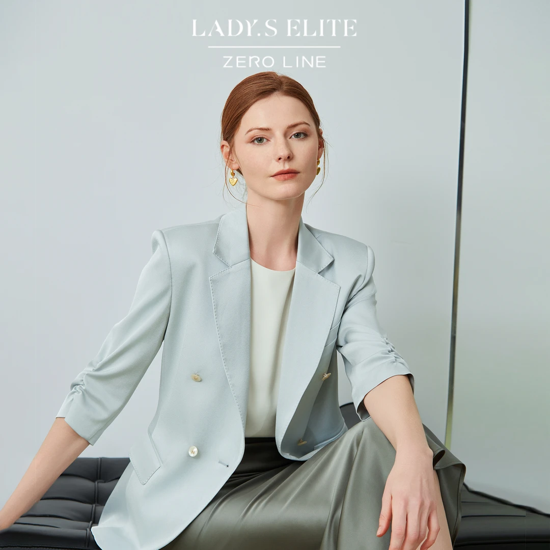 LadySElite/慕裁 薄款醋酸西装女外套20250夏新款薄荷绿上衣女
