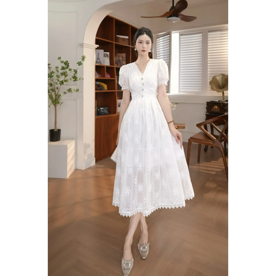 【宝总】时尚优雅收腰修身名媛宴会显瘦轻奢圆领设计感连衣裙45223