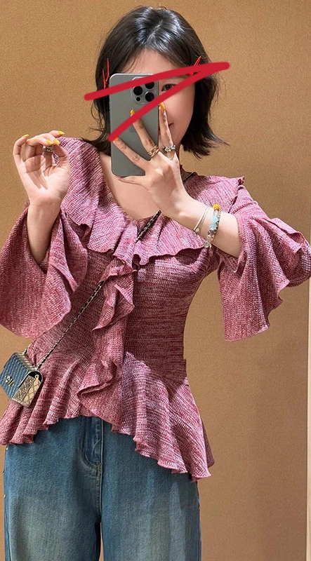 肉肉家*大码可爱女孩花边上衣