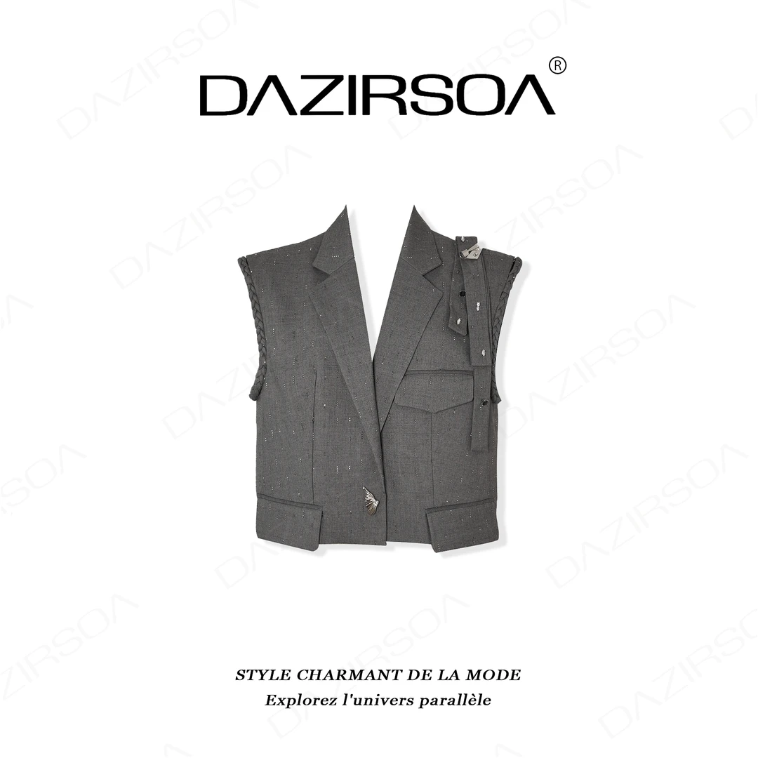 DAZIRSOA/达姿”璀璨空灵“时尚复古钉珠烫钻鎏光西装马甲 AA381