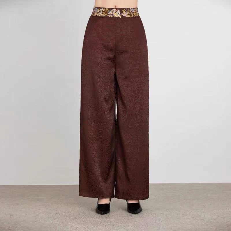 [金蚕]新款时尚高端优雅气质龟纹刺绣直通百搭裤