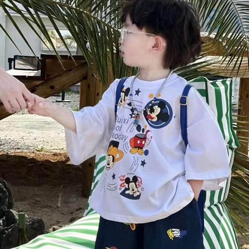 2025新款男童夏装套装米奇短袖牛仔套装中小童潮童ins风透气爆款