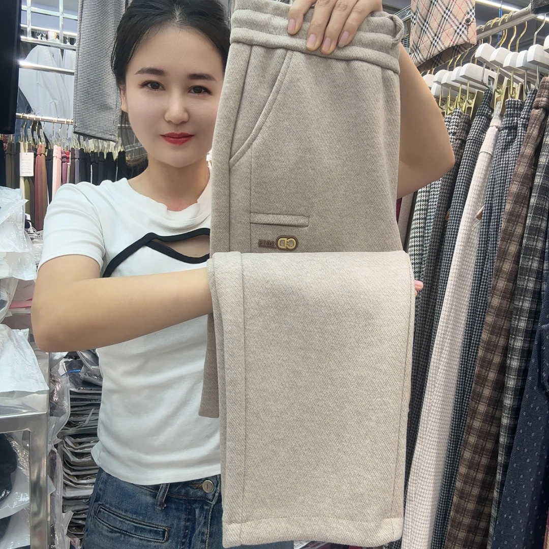 98845秋冬新款厚料松紧腰小脚裤弹力带兜显瘦百搭哈伦休闲女裤