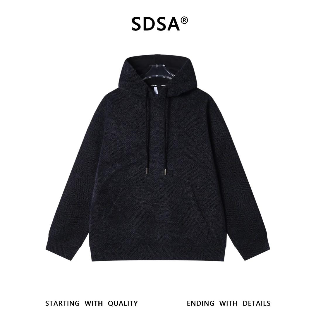 SDSA男士秋冬新款痞帅男装潮牌绒面提花抽绳连帽卫衣百搭时尚上衣