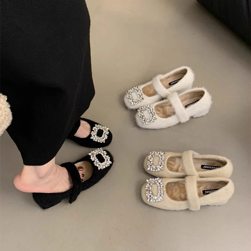 白色毛毛鞋女外穿2025秋冬新款温柔法式气质仙女粗跟加绒玛丽珍鞋