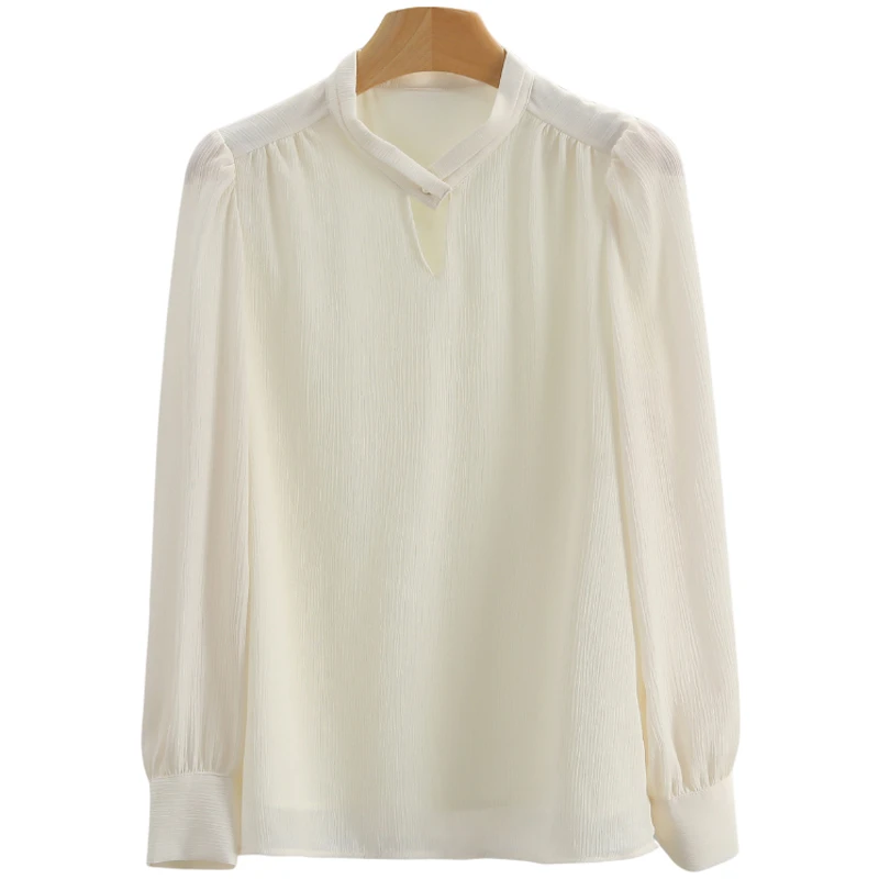 F1159-【依】简约舒适宽松纯色长袖雪纺衫#WYL55S034