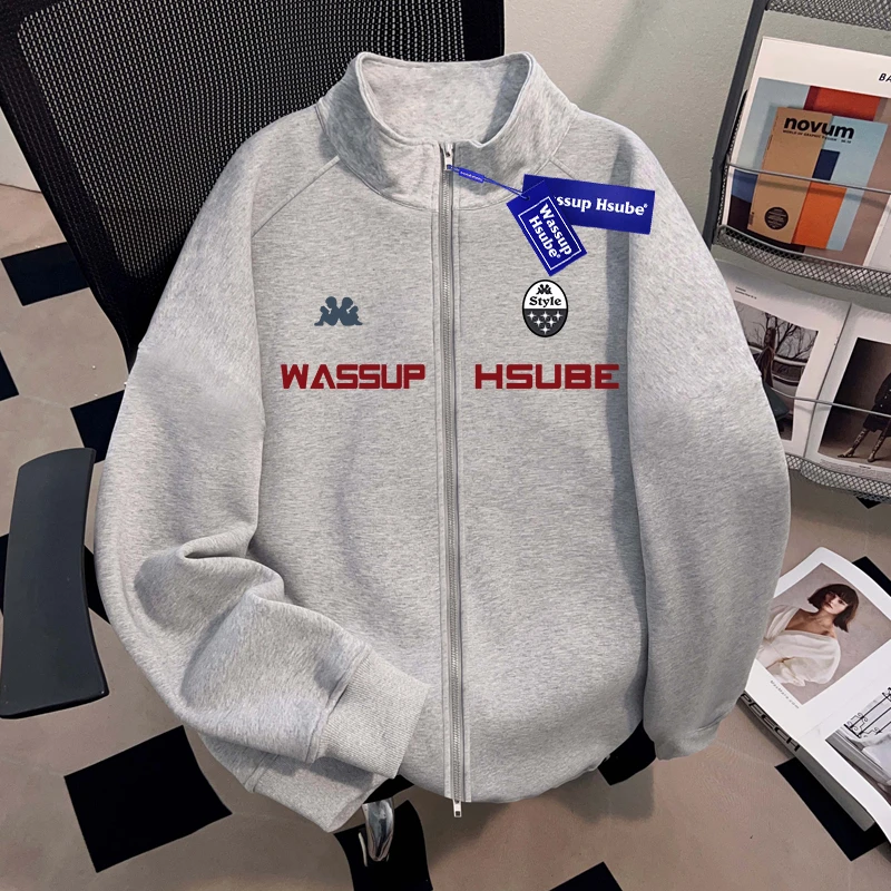 WASSUP HSUBE重磅国潮牌美式休闲立领卫衣慵懒风宽松开衫外套上衣