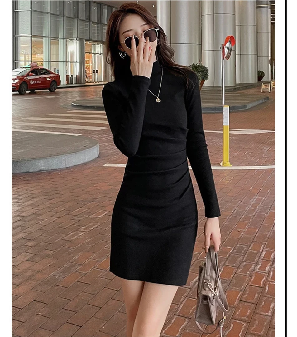 秋冬新款性感包臀连衣裙长袖短裙黑色辣妹气质修身显瘦裙子女装