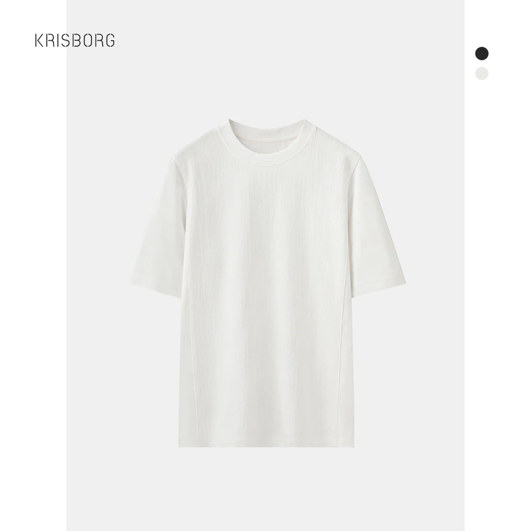 人鱼线拼接圆领短袖T恤男夏季2025新款男装宽松内搭打底衫上衣服