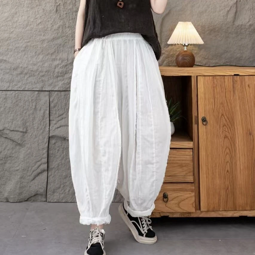 2025新款夏季炒色沙洗双织双纱28片女款时尚潮流南瓜裤裤长【90-92