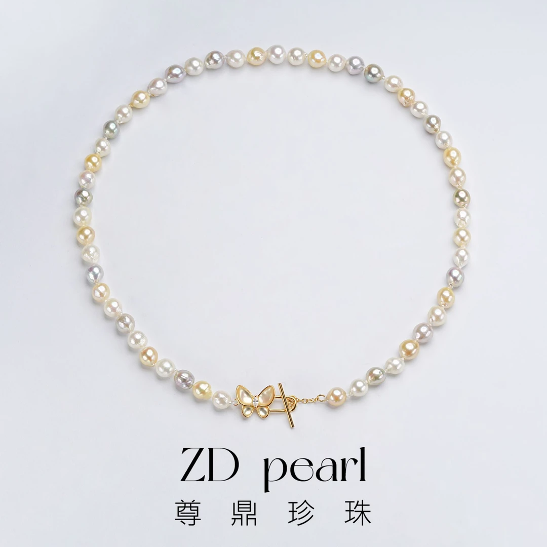 【ZD】尊鼎珍珠-S925银镀金海水珍珠混彩项链+珠径6-7mm-Nami