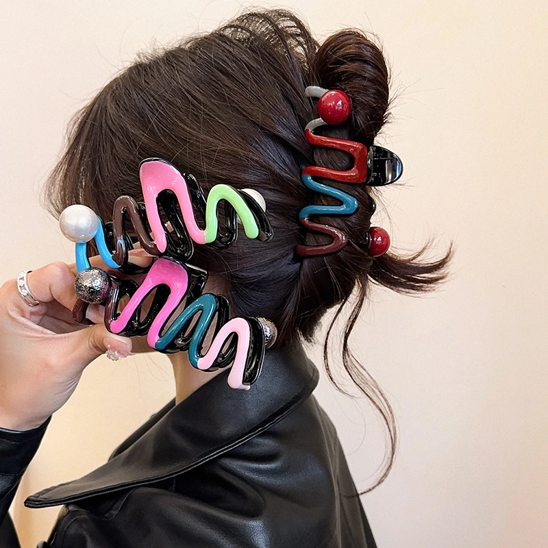高级感波浪大抓夹设计感小众韩版气质发抓轻奢风鲨鱼夹大号发量多