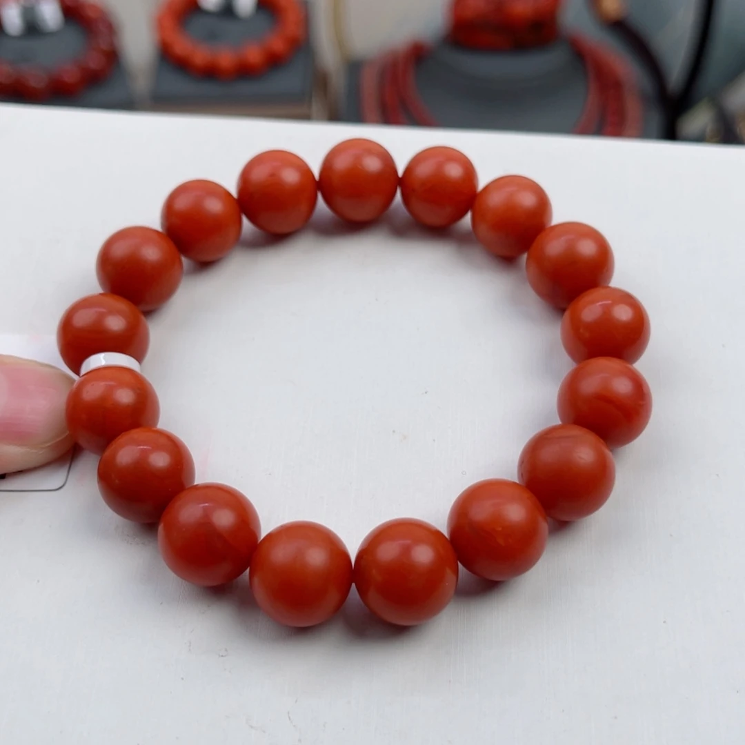 南红玛瑙保山哑光柿子红圆珠单圈12mm未镶嵌