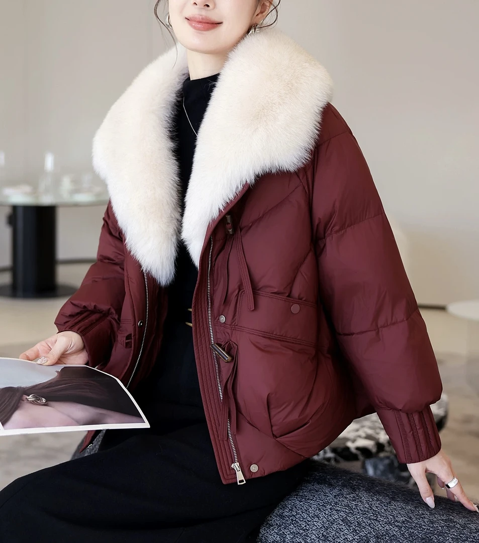 MY2025冬季新款潮流红色大毛领羽绒服