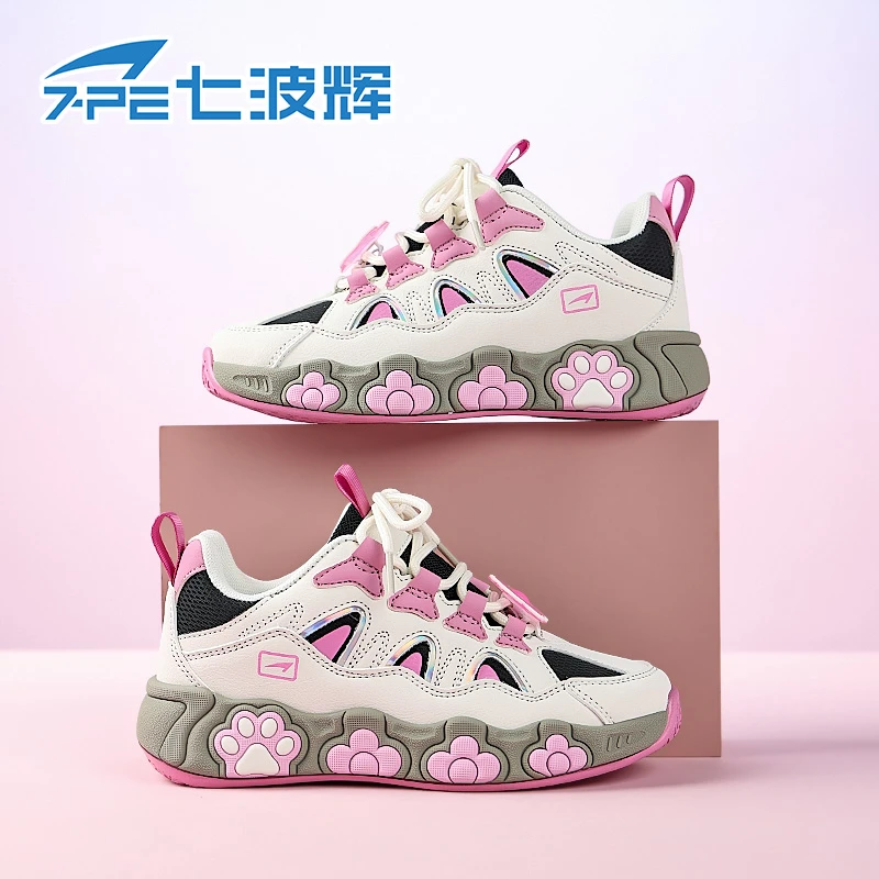 七波辉女童鞋子皮面防水2025春秋新款防滑耐磨时尚学生儿童运动鞋