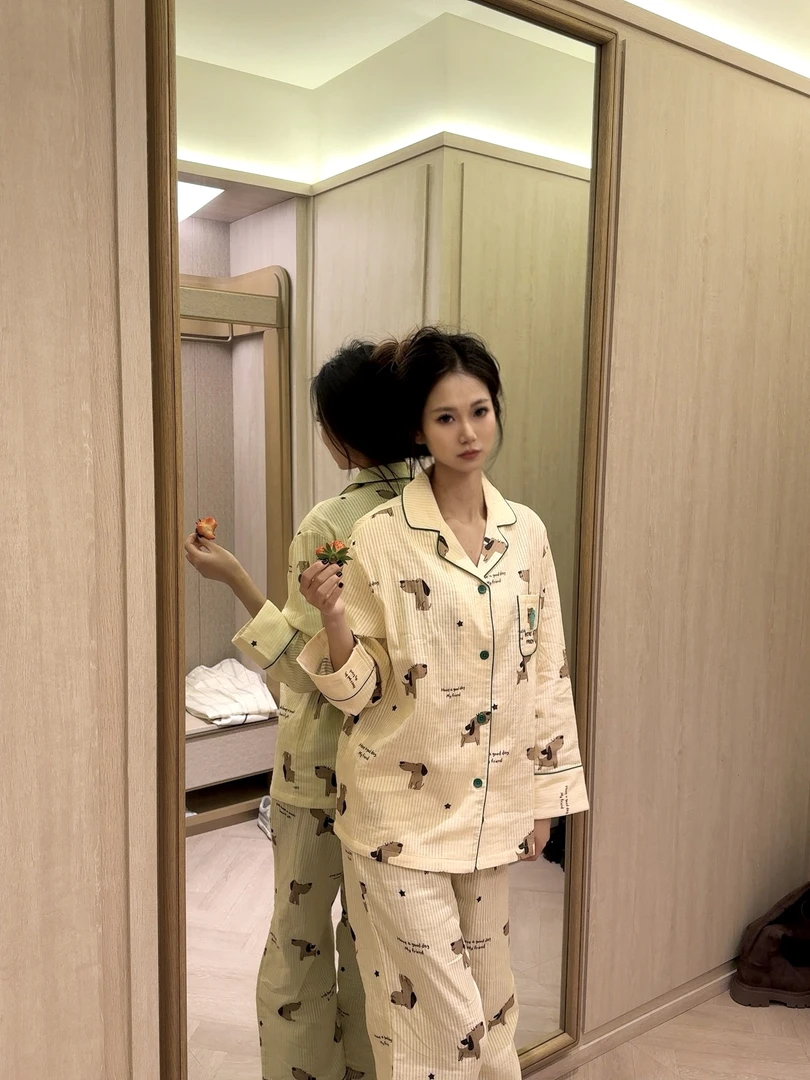 【BM】法式清新碎花纯棉双层纱长袖长裤家居服睡衣套装时尚轻奢休闲