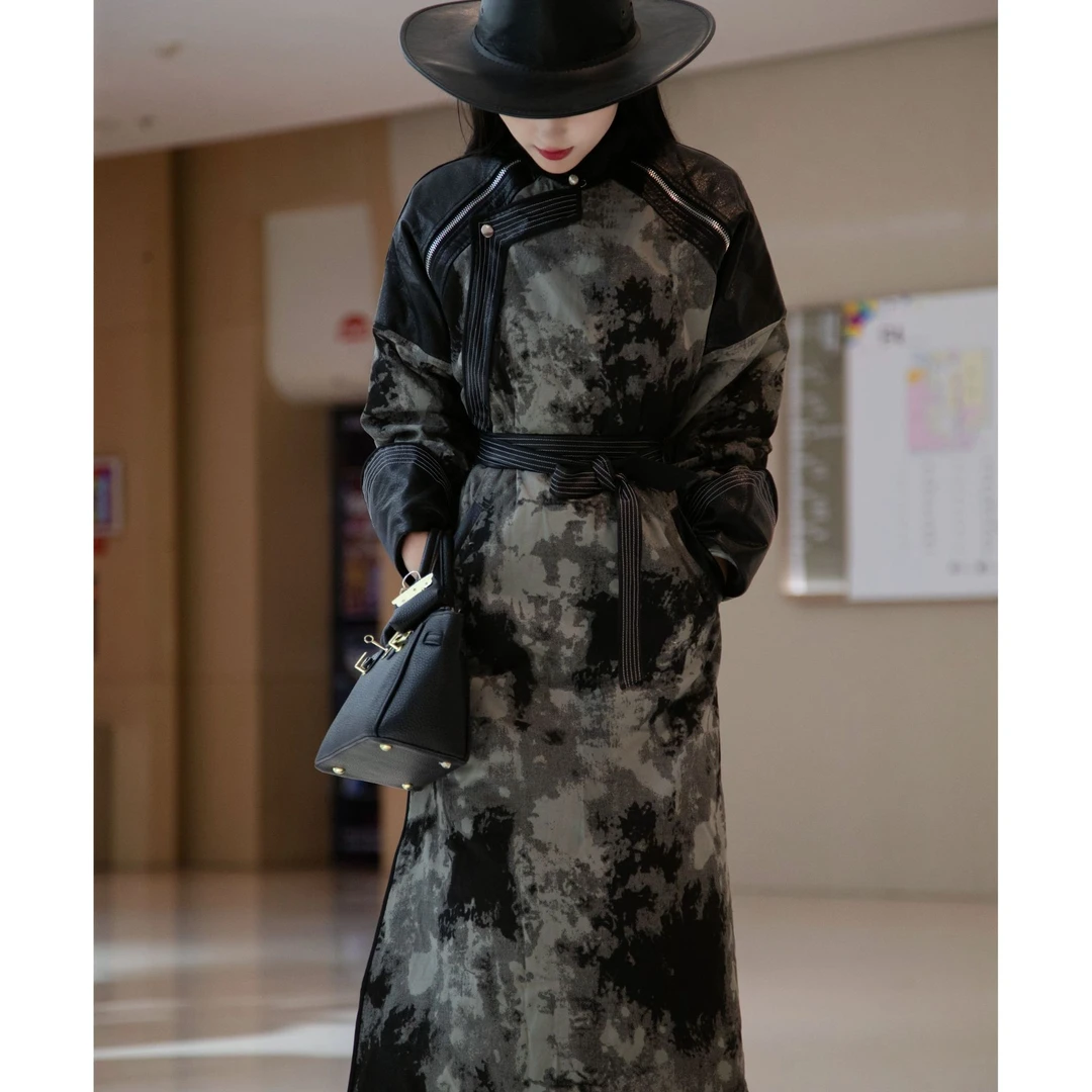 【蒙高俪晶】民族风时尚酷飒迷彩收腰棉服男女同款冬季