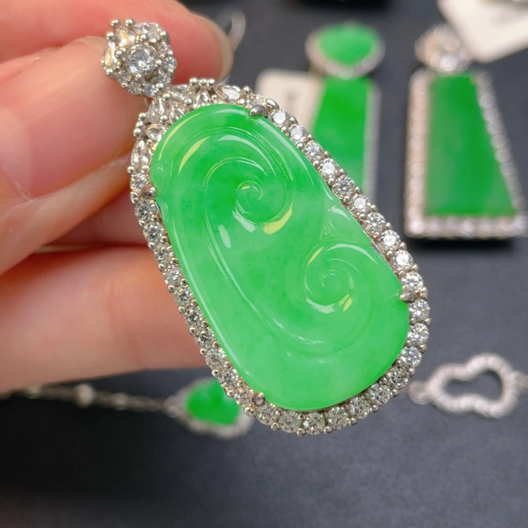 翡翠银S925镶嵌吊坠(不含链)