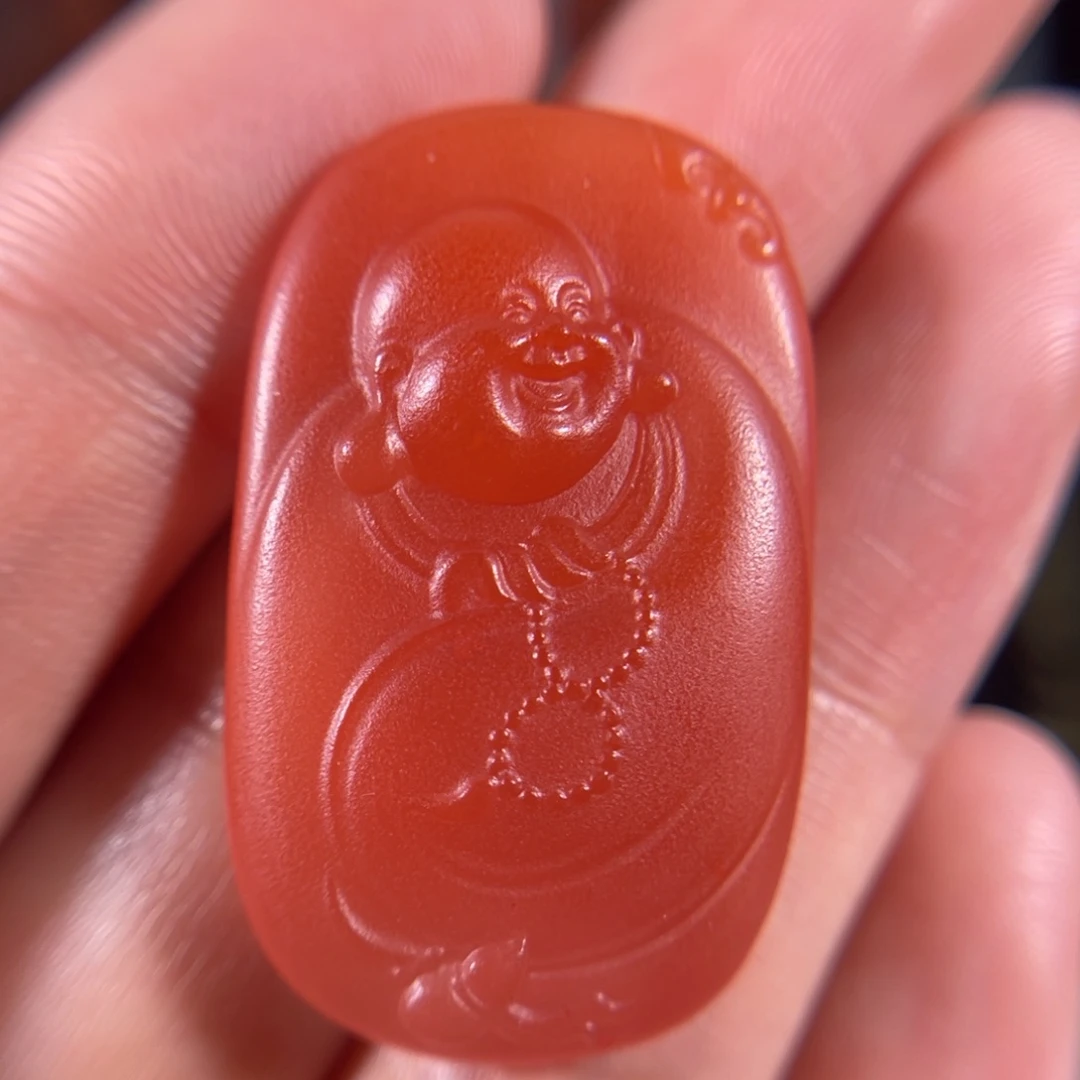 南红玛瑙未镶嵌福在眼前弥勒34*21