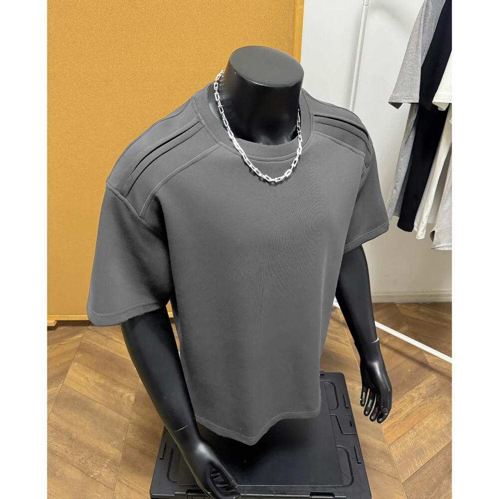 2025新款男装港风穿搭高级感夏季正肩显壮短袖廓形百搭重磅T恤潮