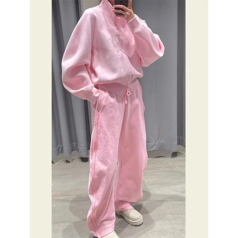 早秋新款女装多巴胺穿搭粉色休闲运动服卫衣两件套装时尚