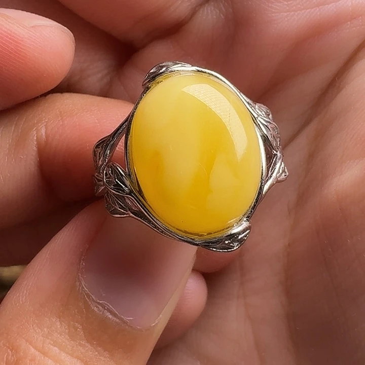 蜜蜡银S925镶嵌戒指戒指