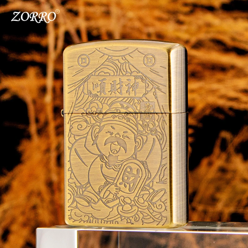 原装佐罗新款顺财神打火机双面雕刻创意个性国潮经典常规机送男士