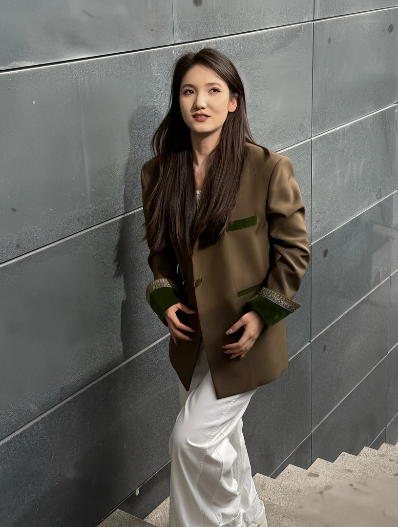 阿泯娜西服外套茶棕绿XF2572007