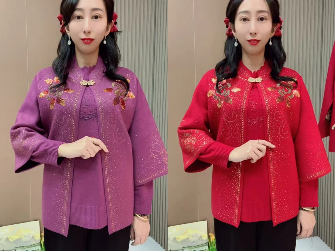 秋冬新款时尚中老年妈妈新款洋气高端国风春秋两件套