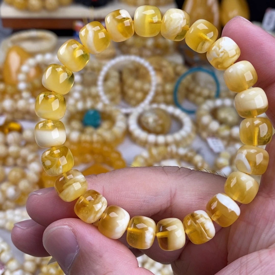 未镶嵌蜜蜡手链金瓷白聚宝盆10mm